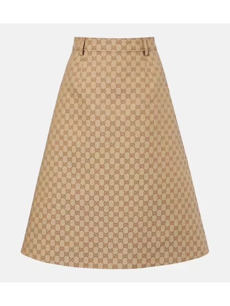 Fustă midi Gucci până la genunchi din canvas bej