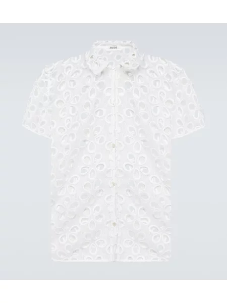 Srajca Bode s cvetličnim vzorcem s čipko bela