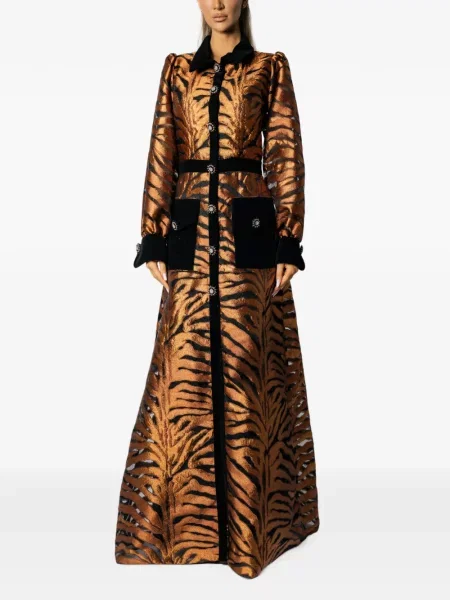 Rochie maxi Miau By Clara Rotescu cu imagine cu dungi de tigru portocaliu