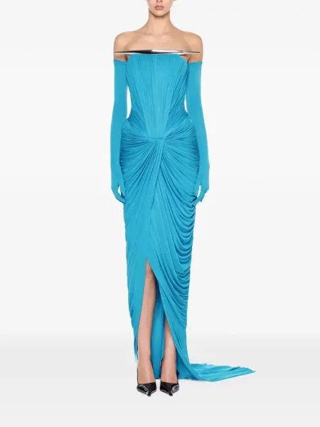 Rochie maxi Chats By C.dam drapată albastru