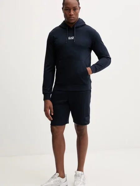 Emporio Armani pulover s kapuco z elastanom modra