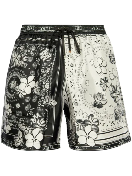 Pantaloni scurți Amiri de mătase cu model floral negru