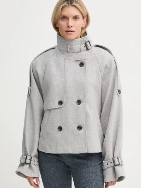 Gestuz kurtka z domieszką wełny przejściowa oversize szary