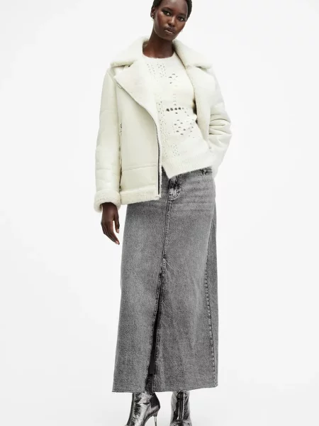 AllSaints fusta jeans NOIR MAXI maxi drept negru