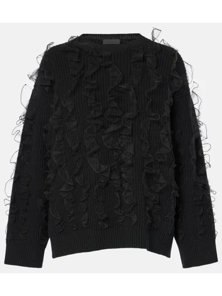 Pulover Valentino cu broderie de lână negru