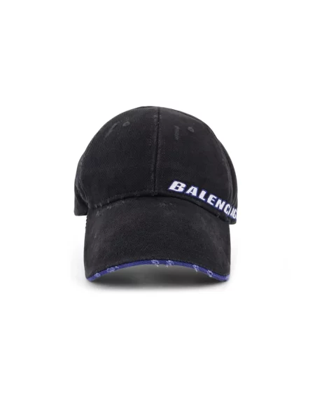 Lniana czapka z daszkiem Balenciaga z logo czarna