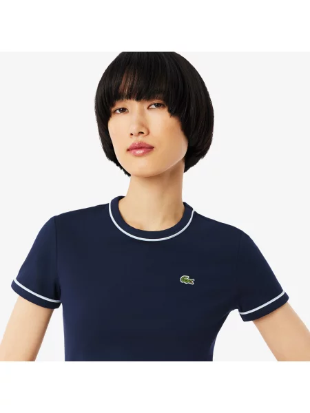 Lacoste T-Shirt Z Okrągłym Dekoltem Slim Fit granatowy