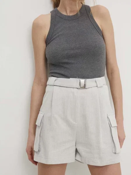 Къс панталон Answear Lab с изчистен дизайн с висока талия сиво