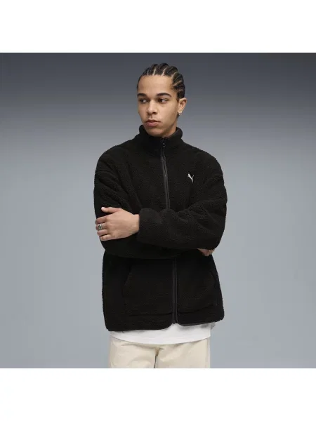 PUMA rozpinana bluza typu sherpa Essentials Elevated na zimę o luźnym kroju Odzież S czarny