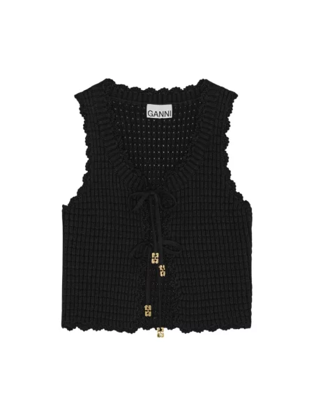 Sweter Ganni koronkowy elegancki czarny