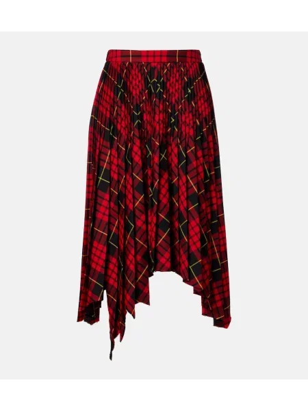 Fusta plisata Mcqueen în carouri plisată până la genunchi roșu