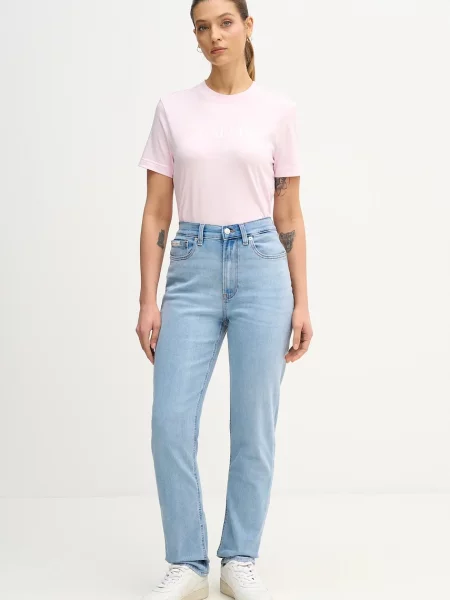 Traperice Calvin Klein Jeans visoki struk plava