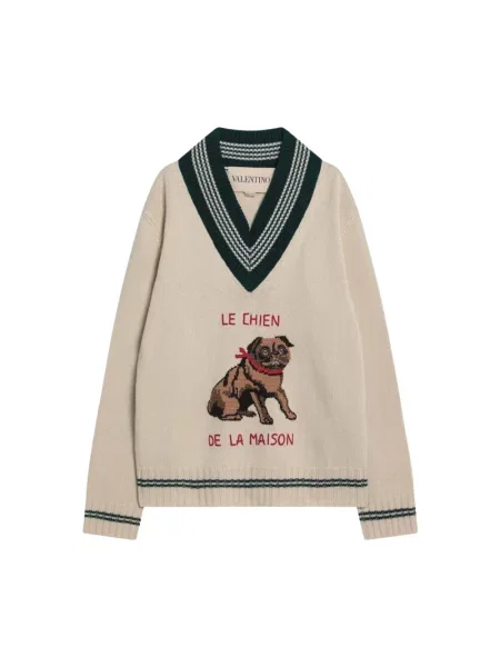 Sweter Valentino Garavani wełniany z dekoltem w serek żółty