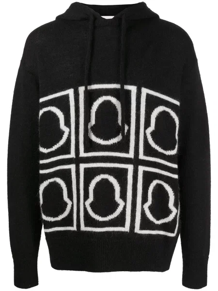 Плетен суичър с качулка Moncler черно