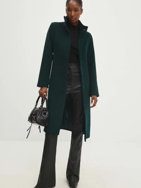 Vlněný kabát Answear Lab přechodný zelená