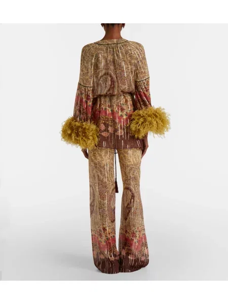 Pantaloni Valentino de mătase cu imagine