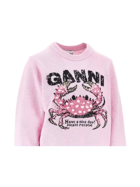 Sweter Ganni wełniany różowy