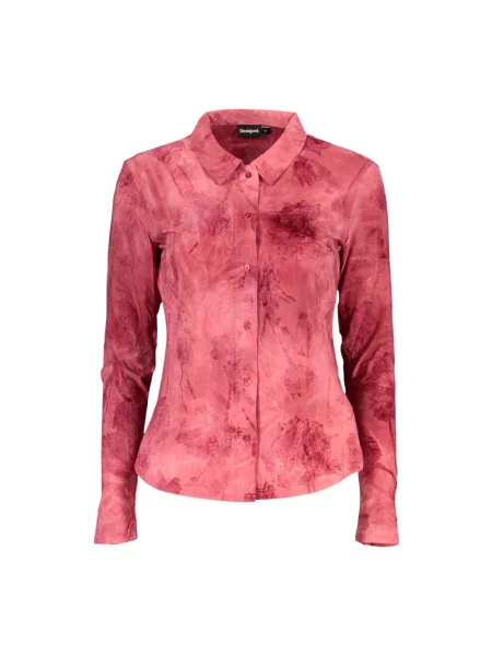 Koszula z długim rękawem Desigual z długim rękawem w jednolitym kolorze czerwona