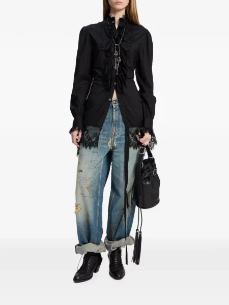 Blugi Ann Demeulemeester zdrențuiți albastru