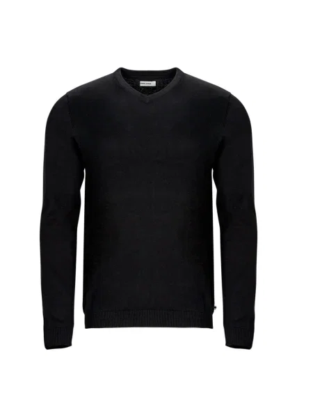 Pletený sveter Jack & Jones s výstrihom do v čierna