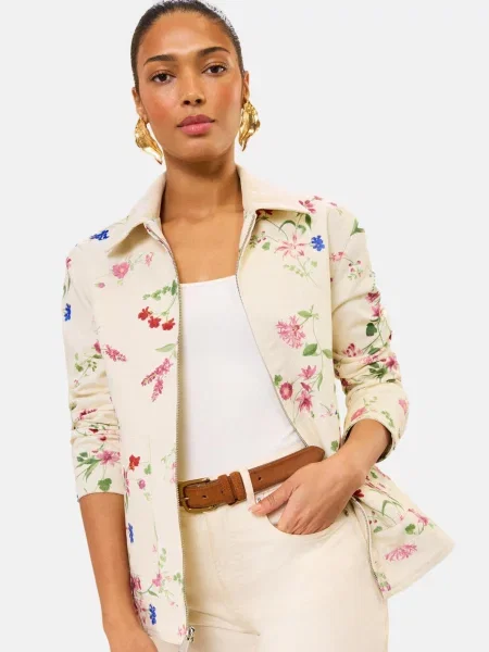 Love & roses Geacă de primăvară-toamnă ecru roz deschis / roși aprins verde