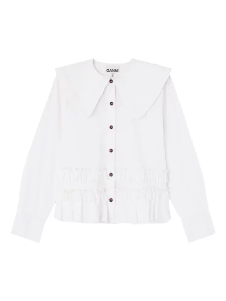 Top Ganni cu volane alb