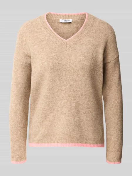 Sweter z dzianiny z dekoltem w serek model Zabaione beżowy