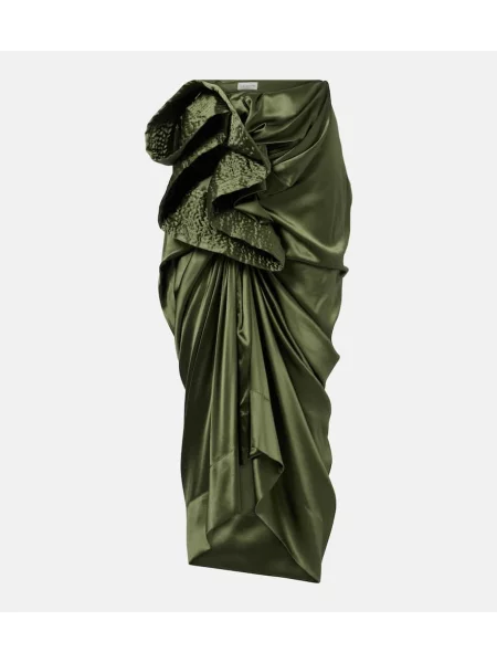 Fustă midi Dries Van Noten din satin până la genunchi verde