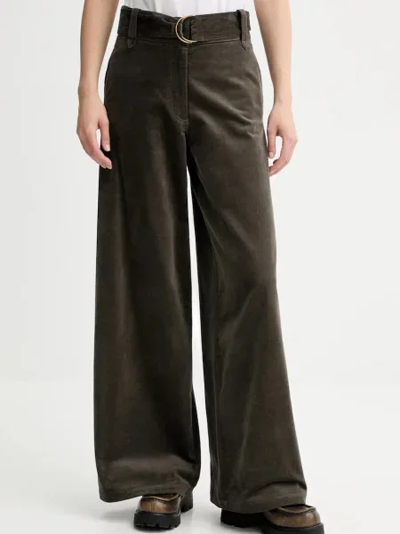 Sessun pantaloni de catifea drept high waist verde