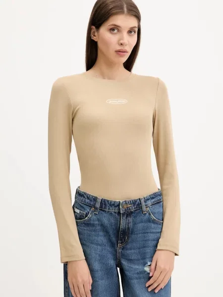 Блуза с дълги ръкави Guess Jeans бежово
