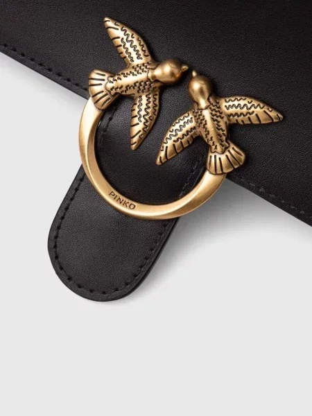 Pinko чанта crossbody дамска от кожа черно