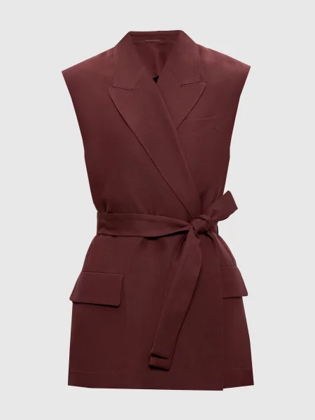 Жилет на запах з льоном Brunello Cucinelli бордовий