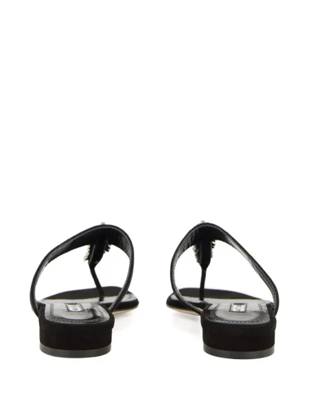 Sandale Manolo Blahnik fără toc de cristal negru