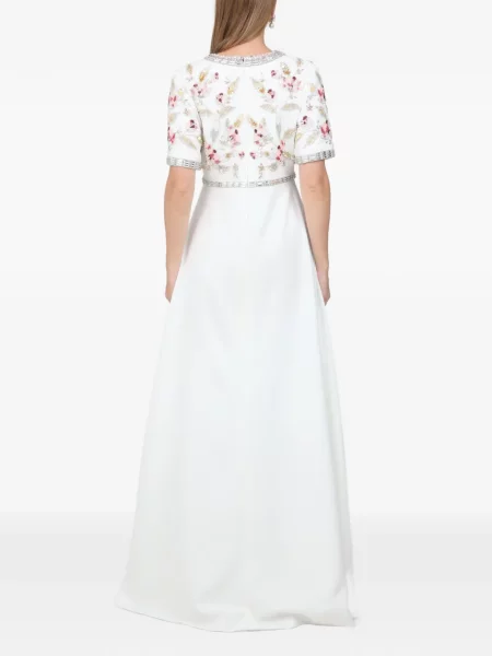 Rochie maxi Dina Melwani cu model floral alb