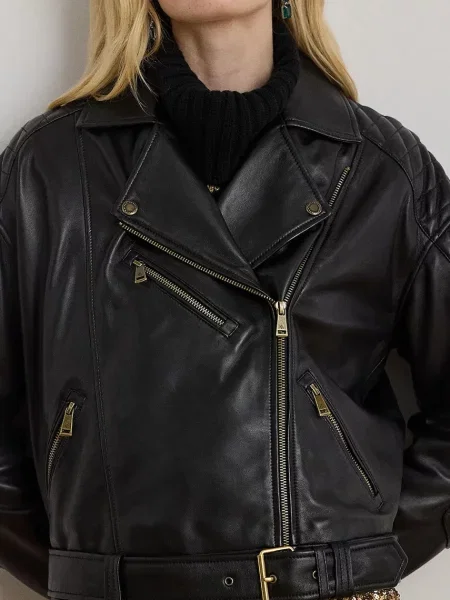 Кожаная куртка Lauren Ralph Lauren черная