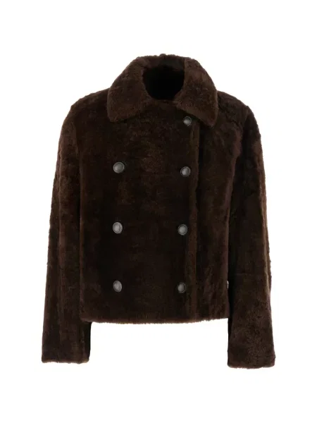 Haină din piele de oaie Brunello Cucinelli cu două rânduri de nasturi din piele de oaie maro