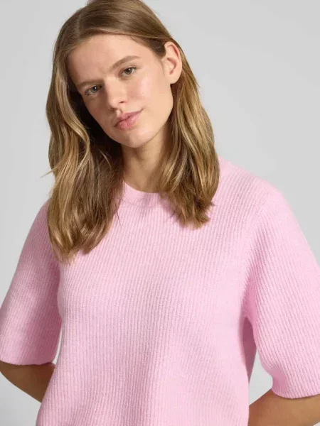 Pudełkowy krój T-shirt z prążkowanej dzianiny z dodatkiem wełny Model SILLY' Pieces różowa