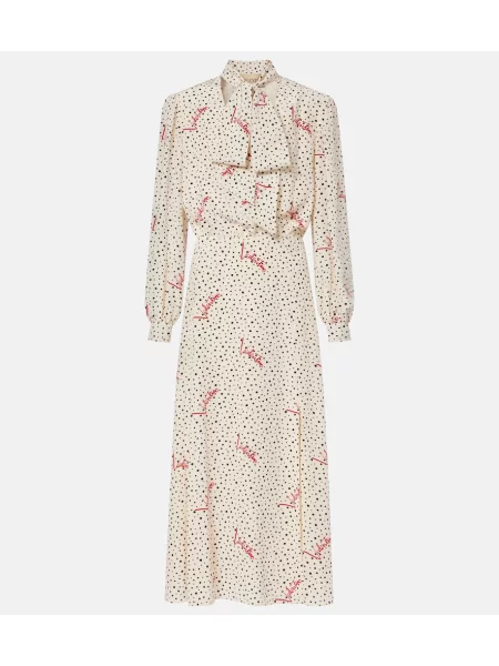 Rochie midi Valentino de mătase cu buline alb