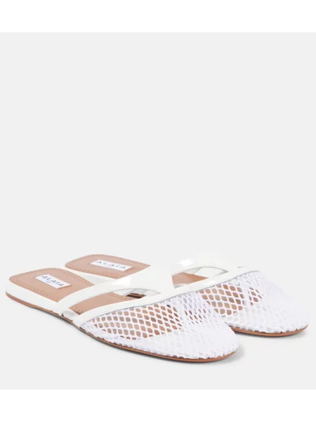 Papuci tip mules Alaïa din piele de plasă alb