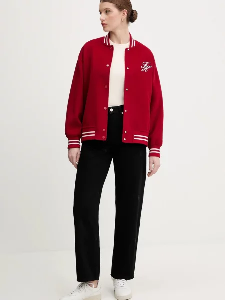 Tommy Hilfiger kurtka bomber z dodatkiem wełny przejściowa oversize czerwony