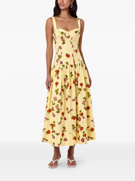Rochie midi Nicholas cu model floral cu imagine galben