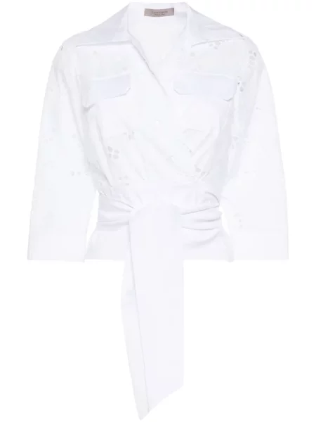 Haftowana koszula D.exterior w kwiatki kopertowa biała