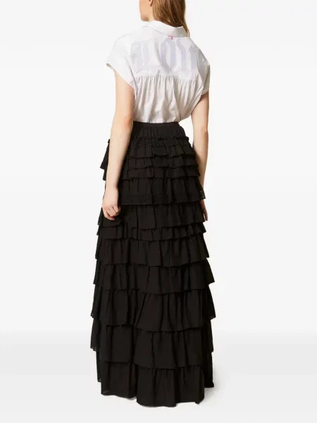 Fustă Twinset cu volane din dantelă negru