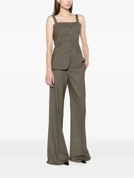 Pantaloni Max Mara de lână în carouri verde