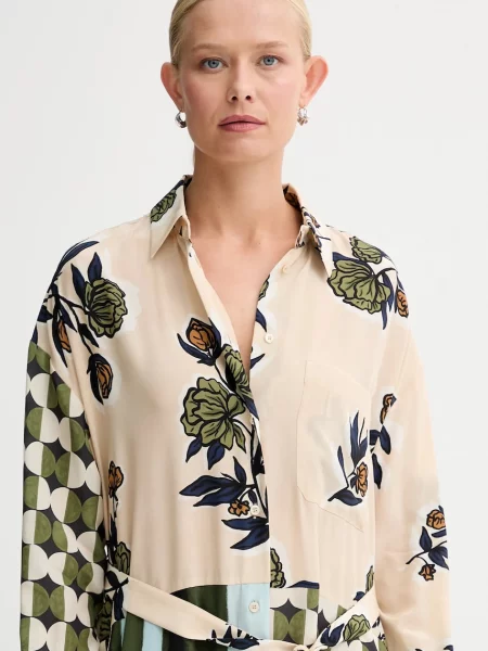 Шелковое платье мини Weekend Max Mara клеш бежевое