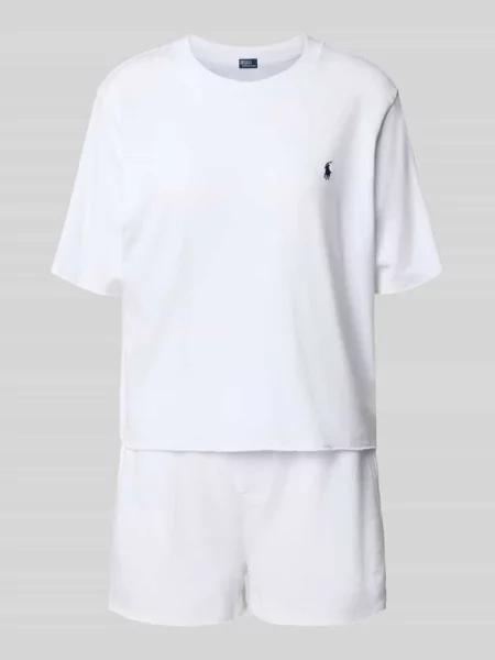 Piżama z wyhaftowanym logo i elastycznym z logo Polo Ralph Lauren biała