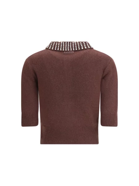 PINKO Swetry Kobieta S Sweter Polo z Dzianiny Prążkowanej brązowy