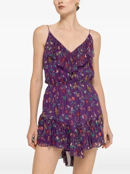 Rochie mini Nissa de mătase cu model floral cu imagine violet