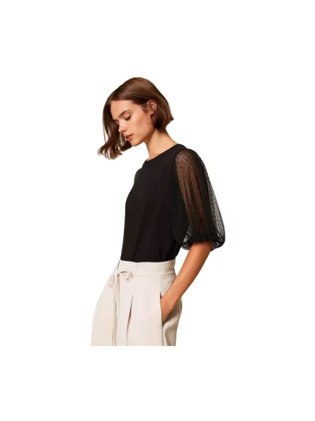 Twinset Bluzki i koszule Kobieta XS Tiul T-shirt z tiulowymi rękawami czarny