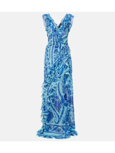 Rochie Etro cu model floral cu volane albastru